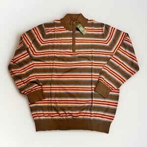 LL Bean Men’s XL Quarter Zip Sweater NWT Cotton Cashmere Blend Striped Brown